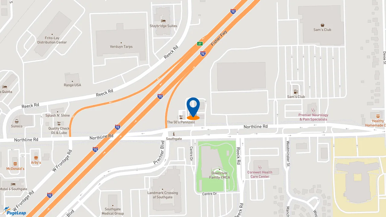 https://pageleap.com map showing location of Tim Hortons - Closed in Southgate.