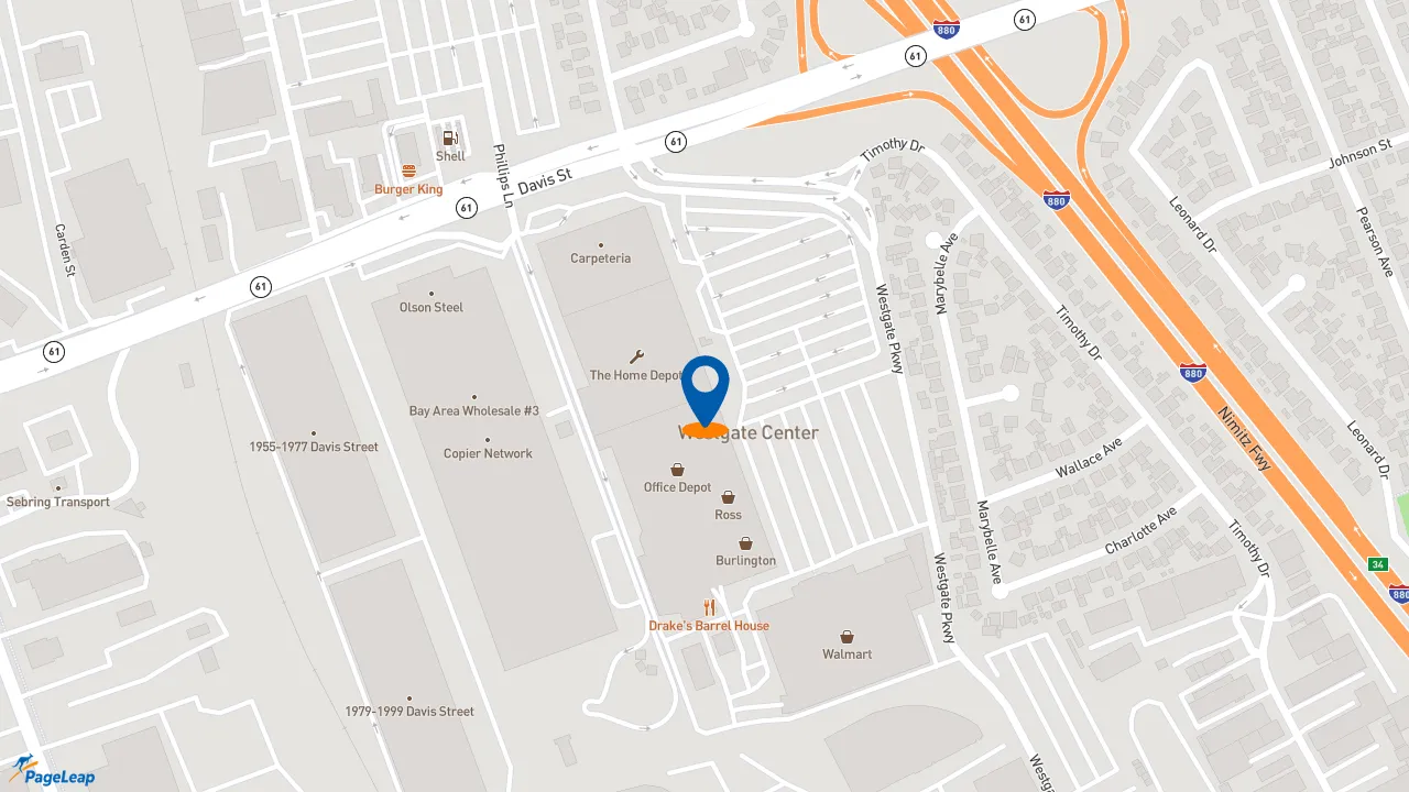 https://pageleap.com map showing location of TOGO&#039;S Sandwiches in San Leandro.