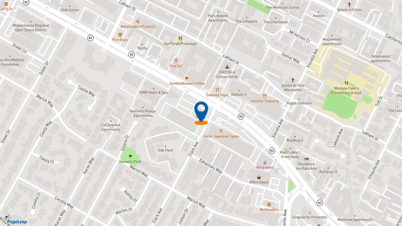 https://pageleap.com map showing location of TOGO&#039;S Sandwiches in Mountain View.