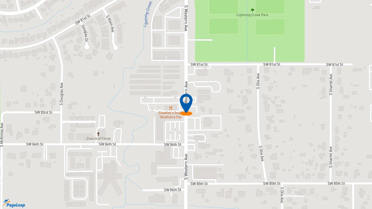 https://pageleap.com map showing location of Tom &amp; Chee Oklahoma City South in Oklahoma City.