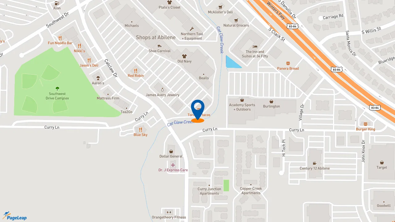 https://pageleap.com map showing location of Torchy&#039;s Tacos in Abilene.
