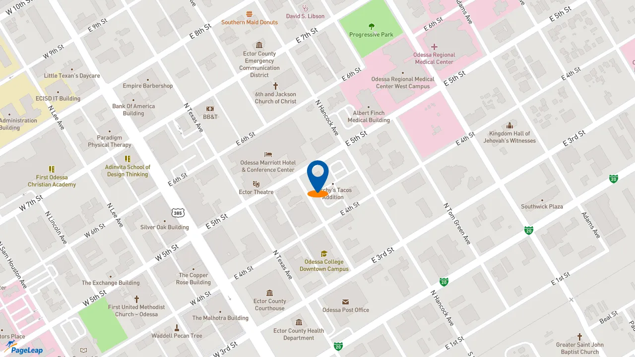 https://pageleap.com map showing location of Torchy&#039;s Tacos in Odessa.