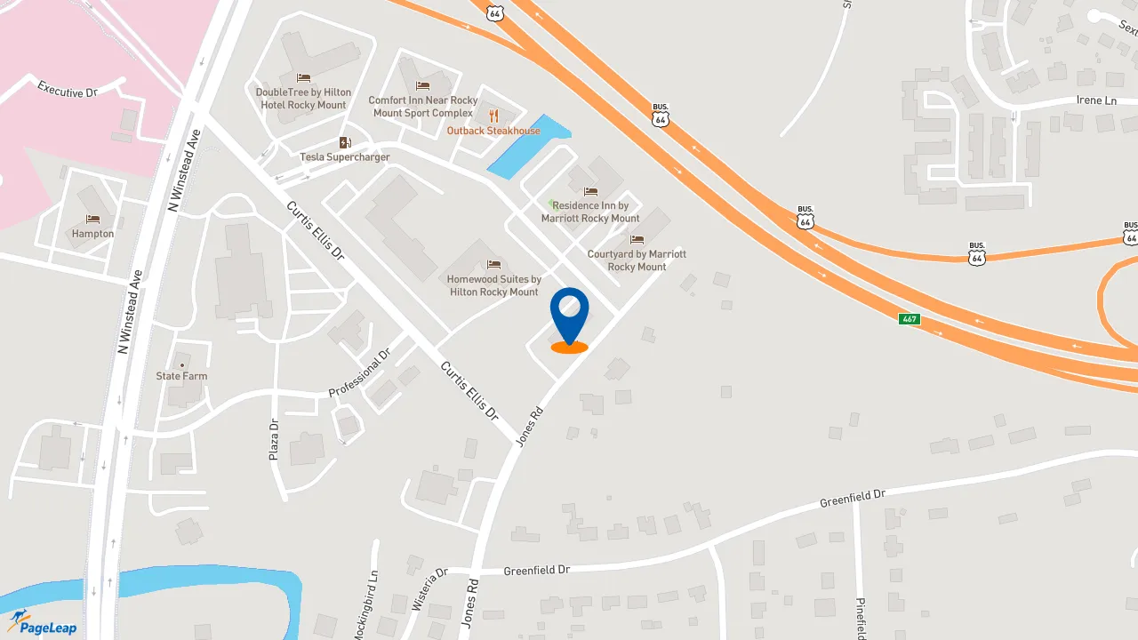 https://pageleap.com map showing location of Tru by Hilton Rocky Mount in Rocky Mount.