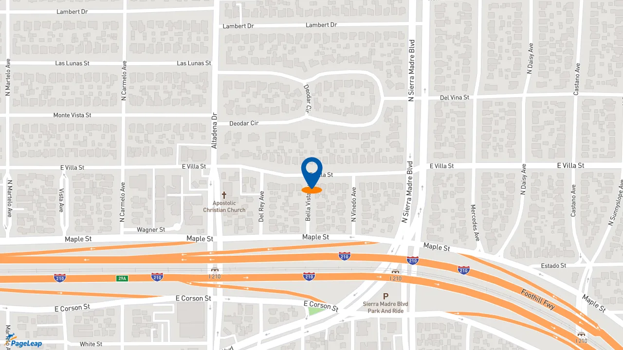 https://pageleap.com map showing location of Valero Auto Care Center in Pasadena.