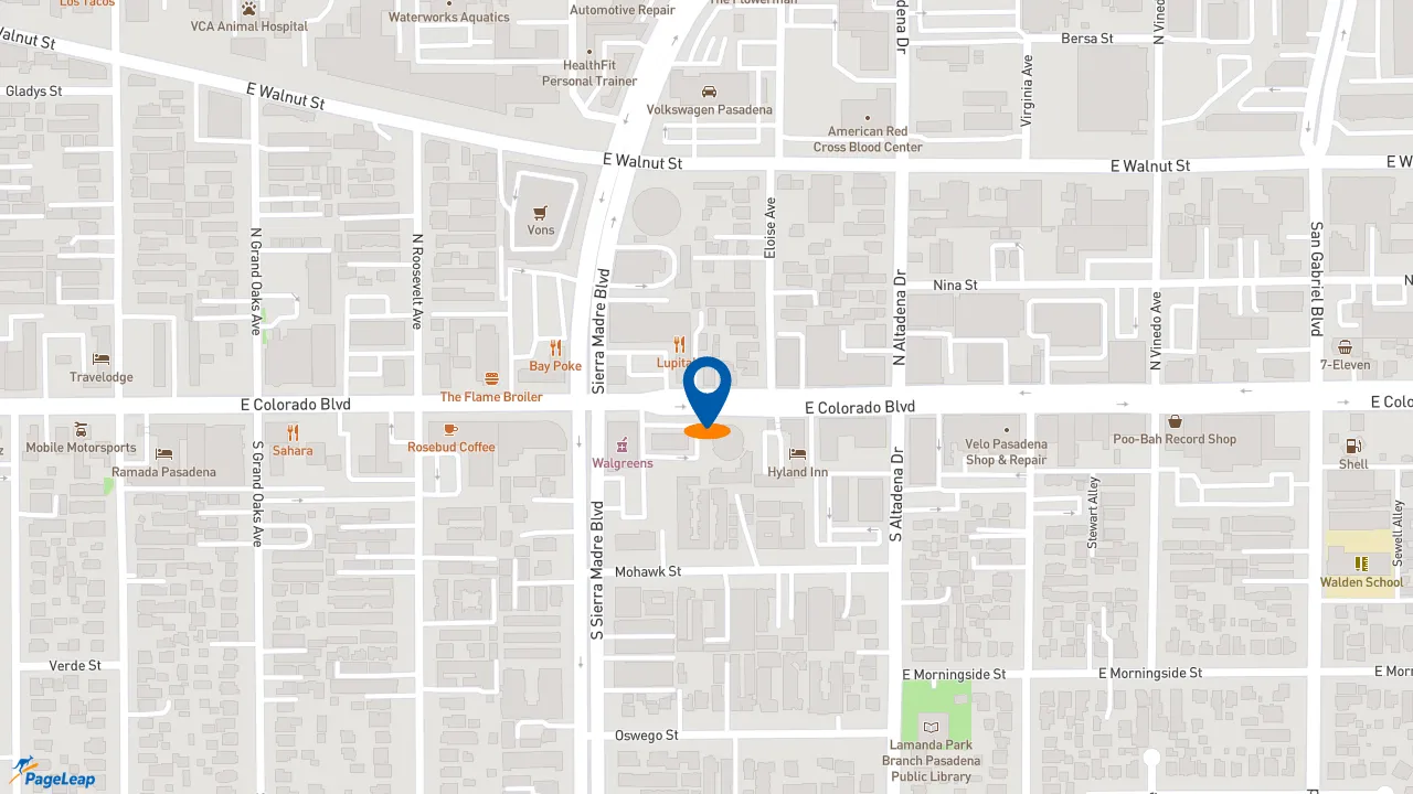 https://pageleap.com map showing location of Vince&#039;s Auto Service in Pasadena.