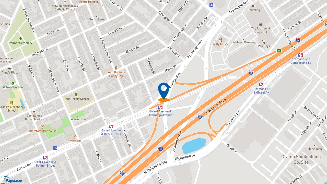 https://pageleap.com map showing location of Wendy&#039;s in Philadelphia.