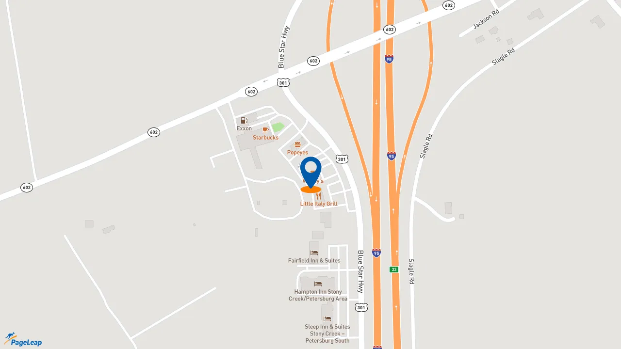 https://pageleap.com map showing location of Wendy&#039;s in Stony Creek.