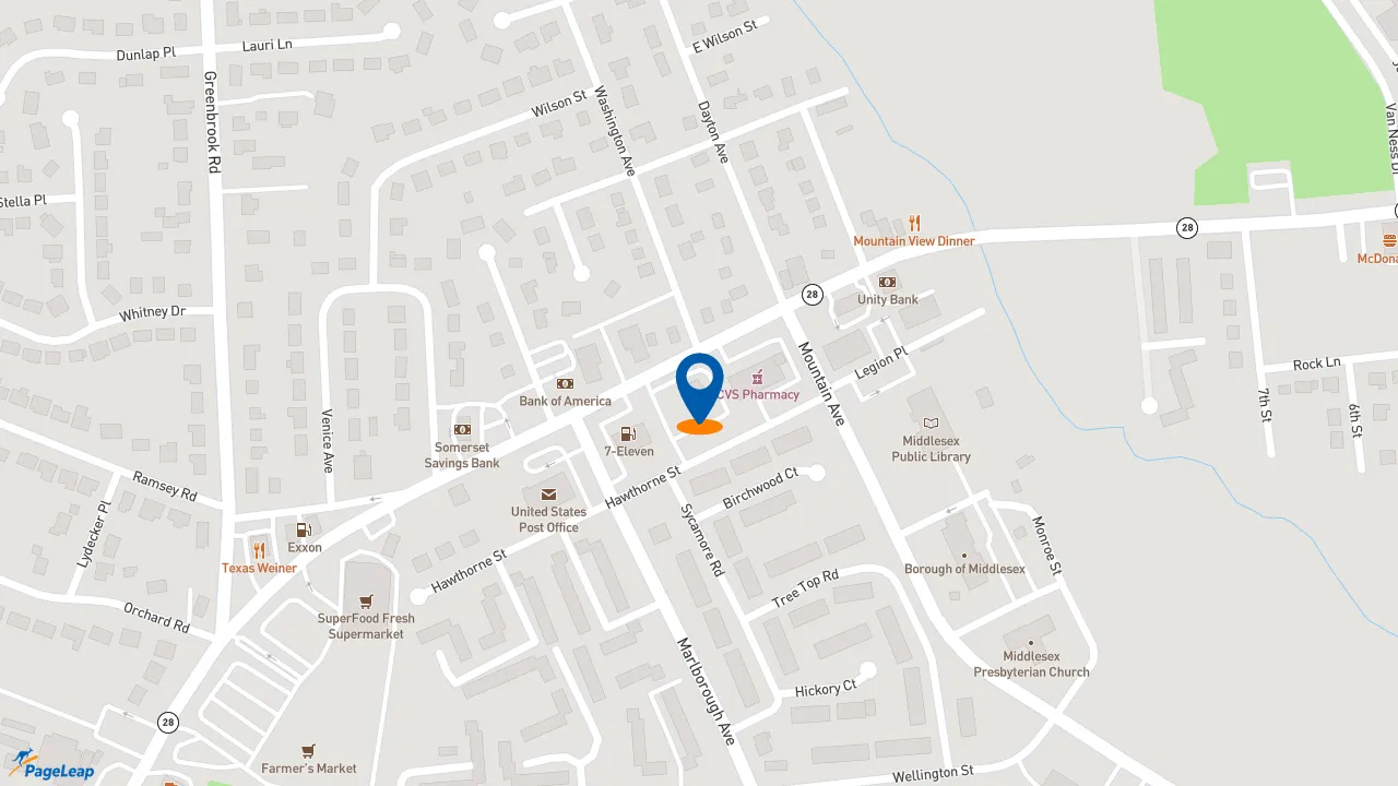 https://pageleap.com map showing location of Wendy&#039;s in Middlesex.