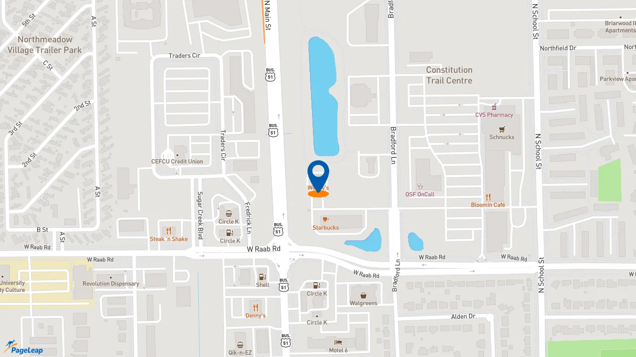 https://pageleap.com map showing location of Wendy&#039;s in Normal.
