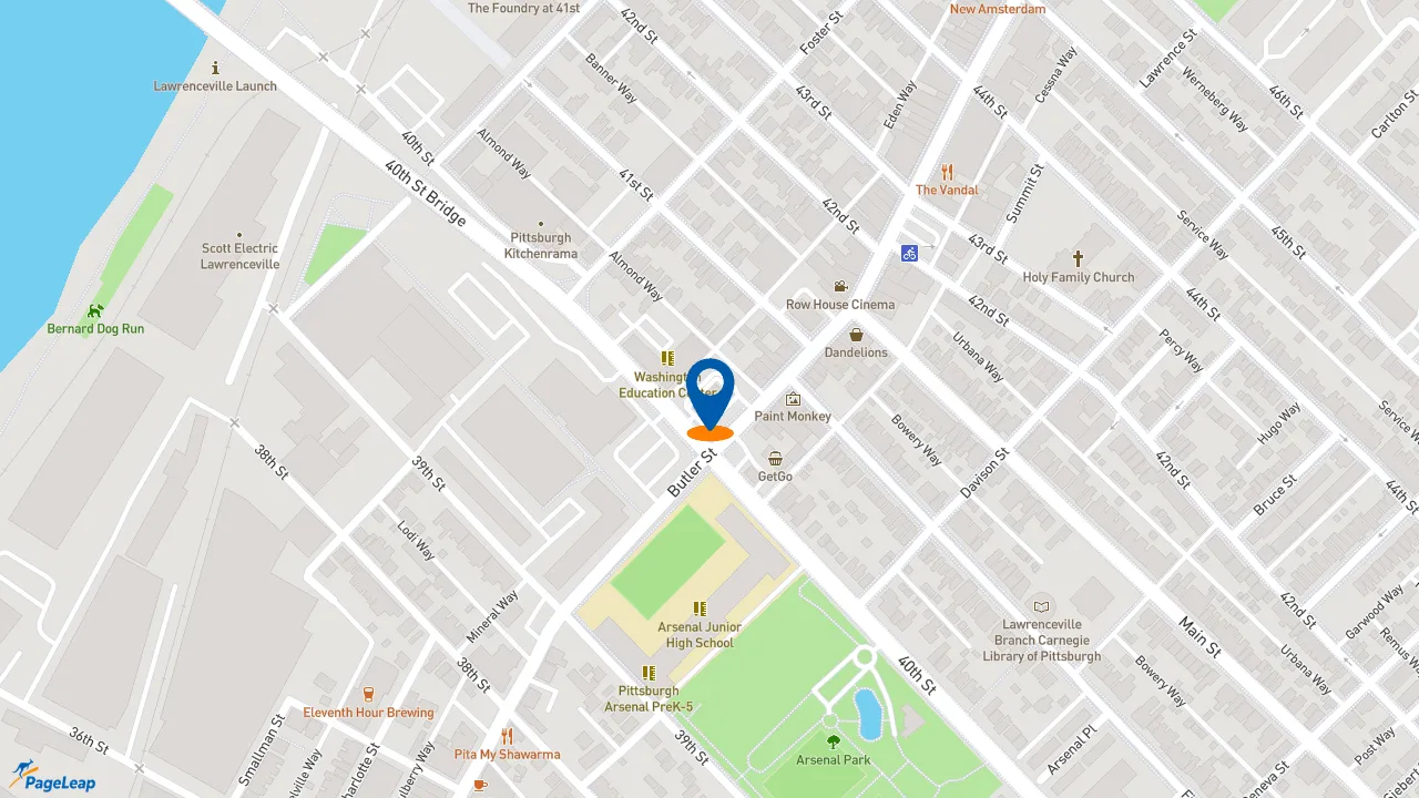 https://pageleap.com map showing location of Wendy&#039;s in Pittsburgh.