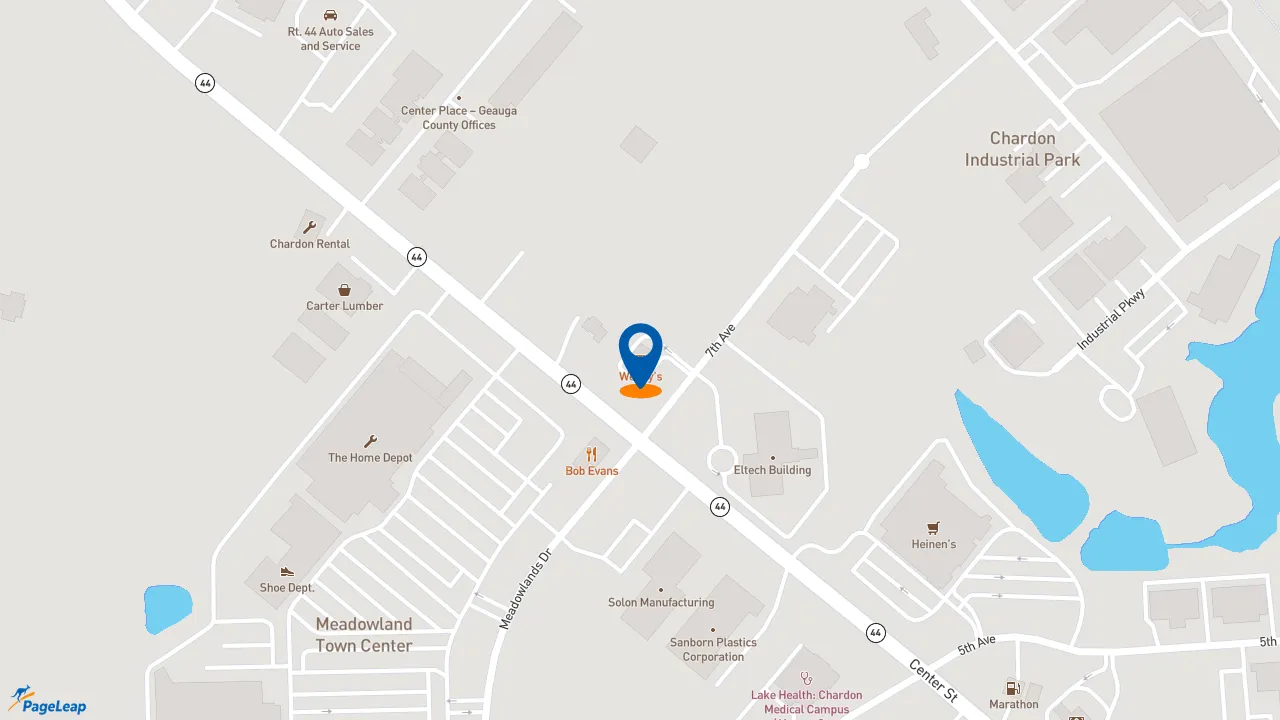 https://pageleap.com map showing location of Wendy&#039;s in Chardon.