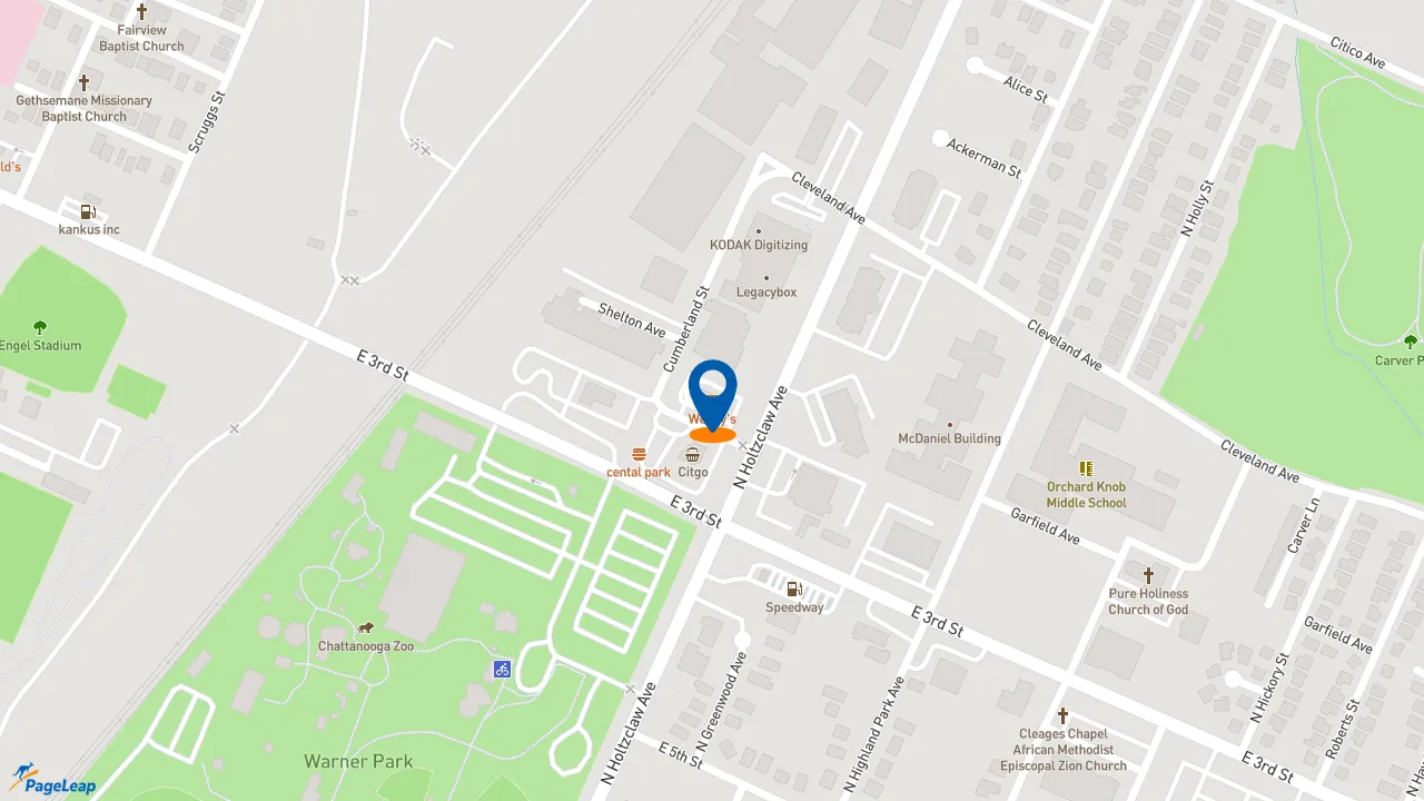 https://pageleap.com map showing location of Wendy&#039;s in Chattanooga.