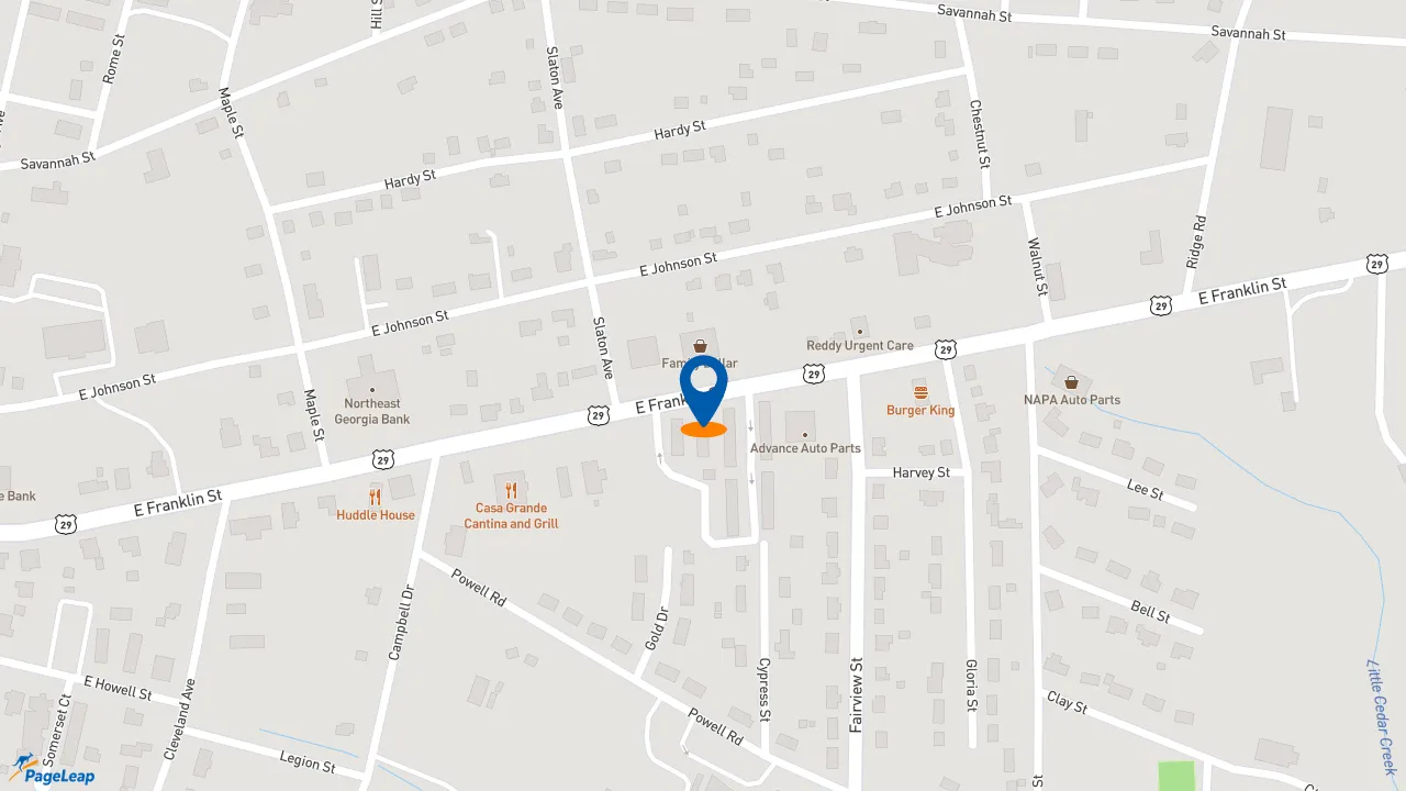 https://pageleap.com map showing location of Wendy&#039;s in Hartwell.