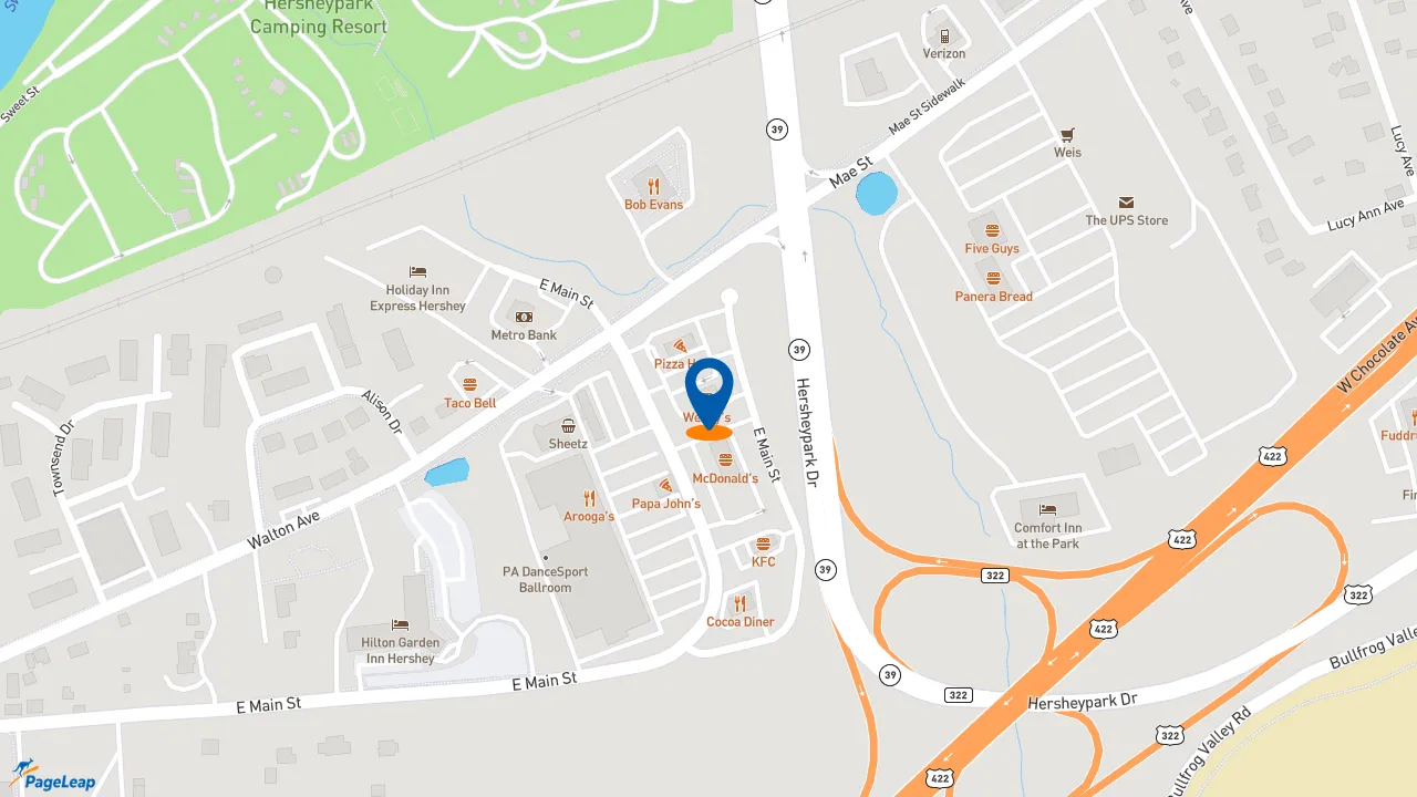 https://pageleap.com map showing location of Wendy&#039;s in Hummelstown.