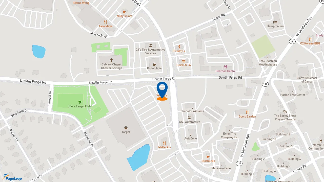 https://pageleap.com map showing location of Wendy&#039;s in Exton.