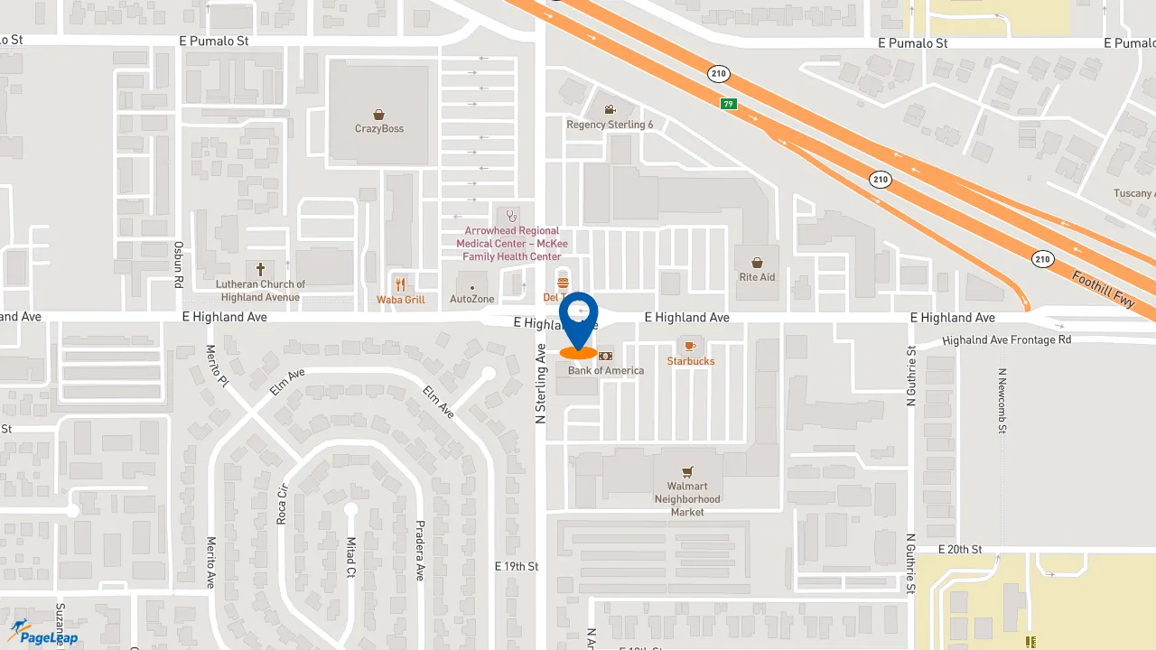 https://pageleap.com map showing location of Wendy&#039;s in San Bernardino.
