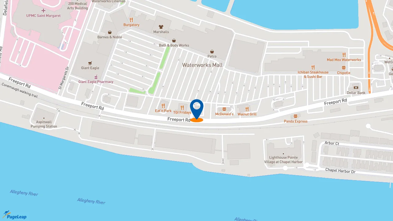 https://pageleap.com map showing location of Wendy&#039;s in Pittsburgh.