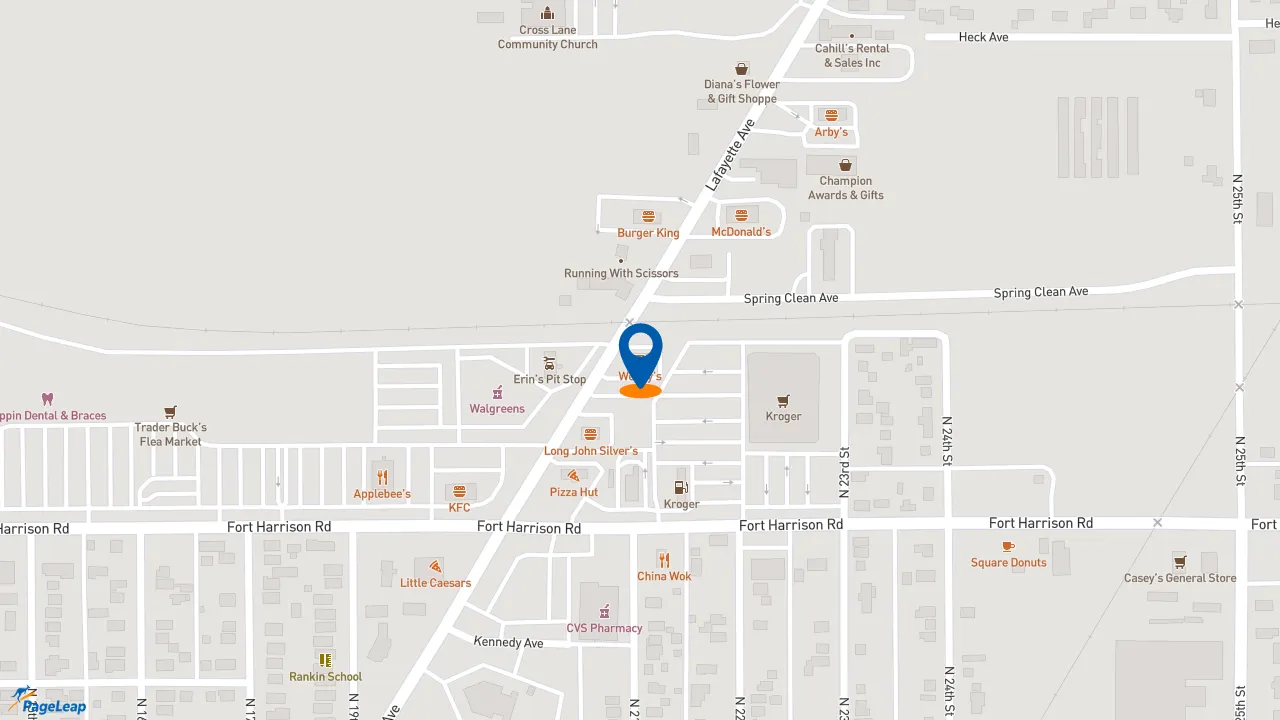 https://pageleap.com map showing location of Wendy&#039;s in Terre Haute.