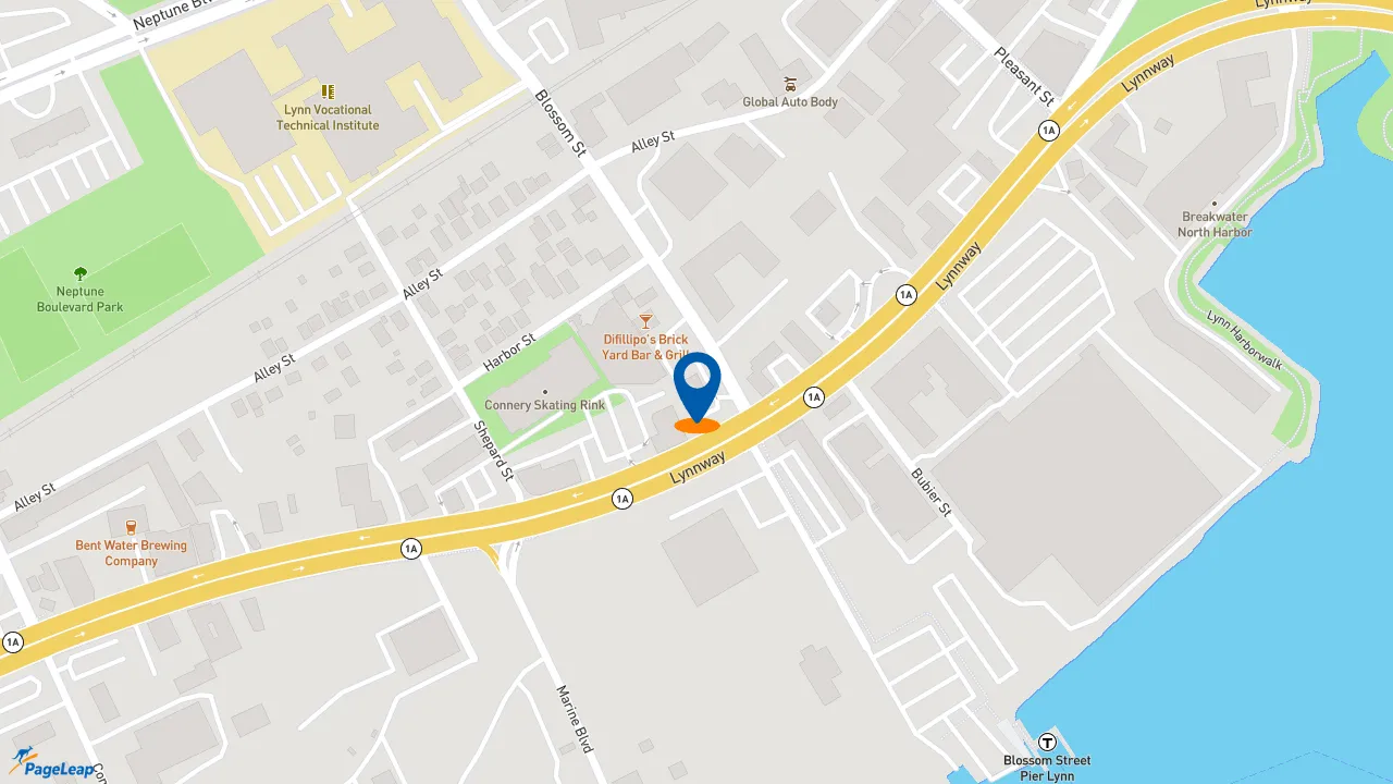 https://pageleap.com map showing location of Wendy&#039;s in Lynn.