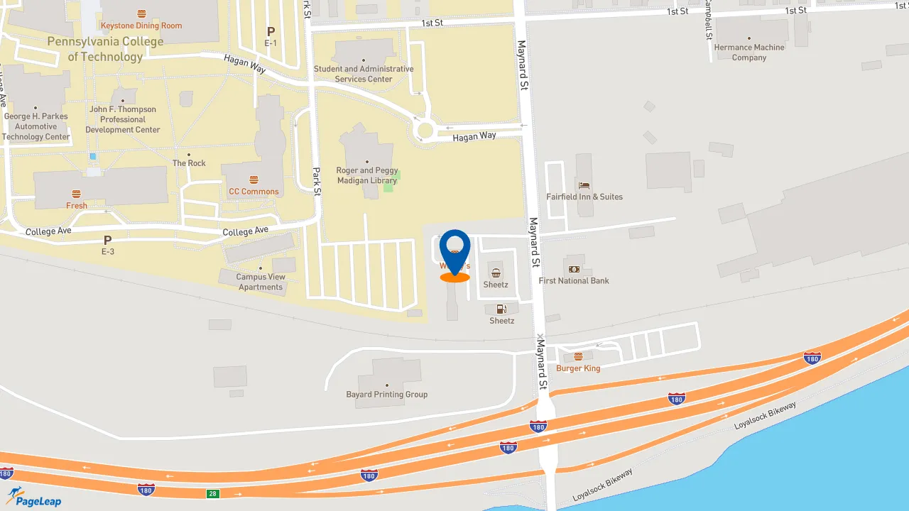 https://pageleap.com map showing location of Wendy&#039;s in Williamsport.