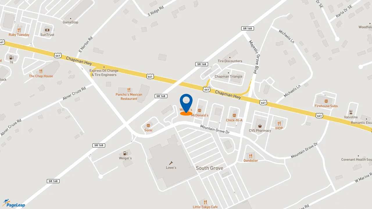 https://pageleap.com map showing location of Wendy&#039;s in Knoxville.