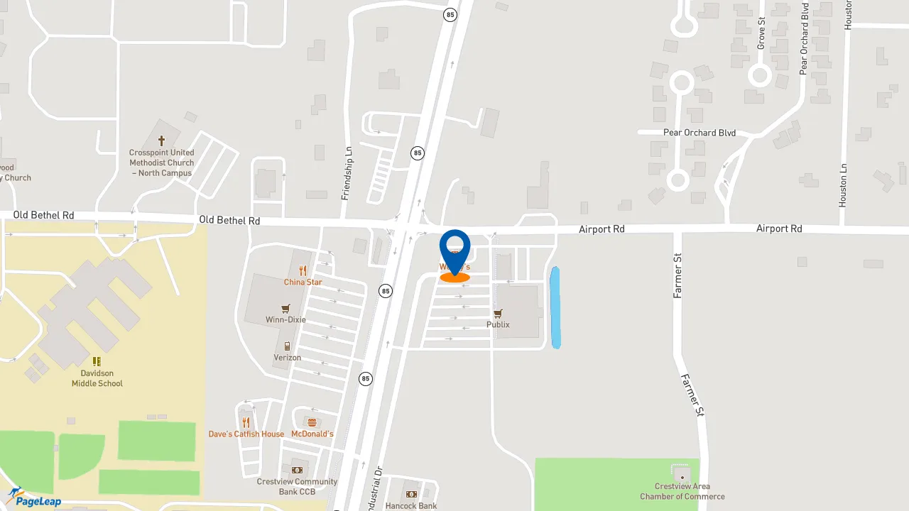 https://pageleap.com map showing location of Wendy&#039;s in Crestview.