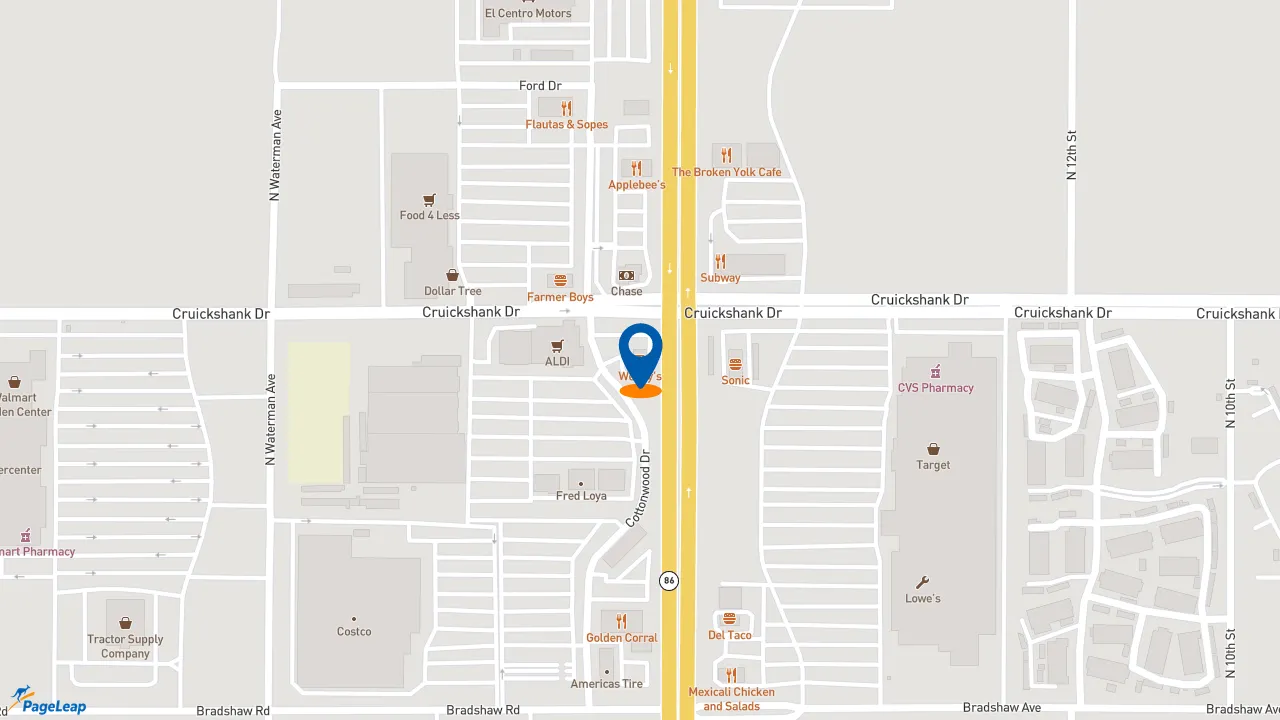 https://pageleap.com map showing location of Wendy&#039;s in El Centro.