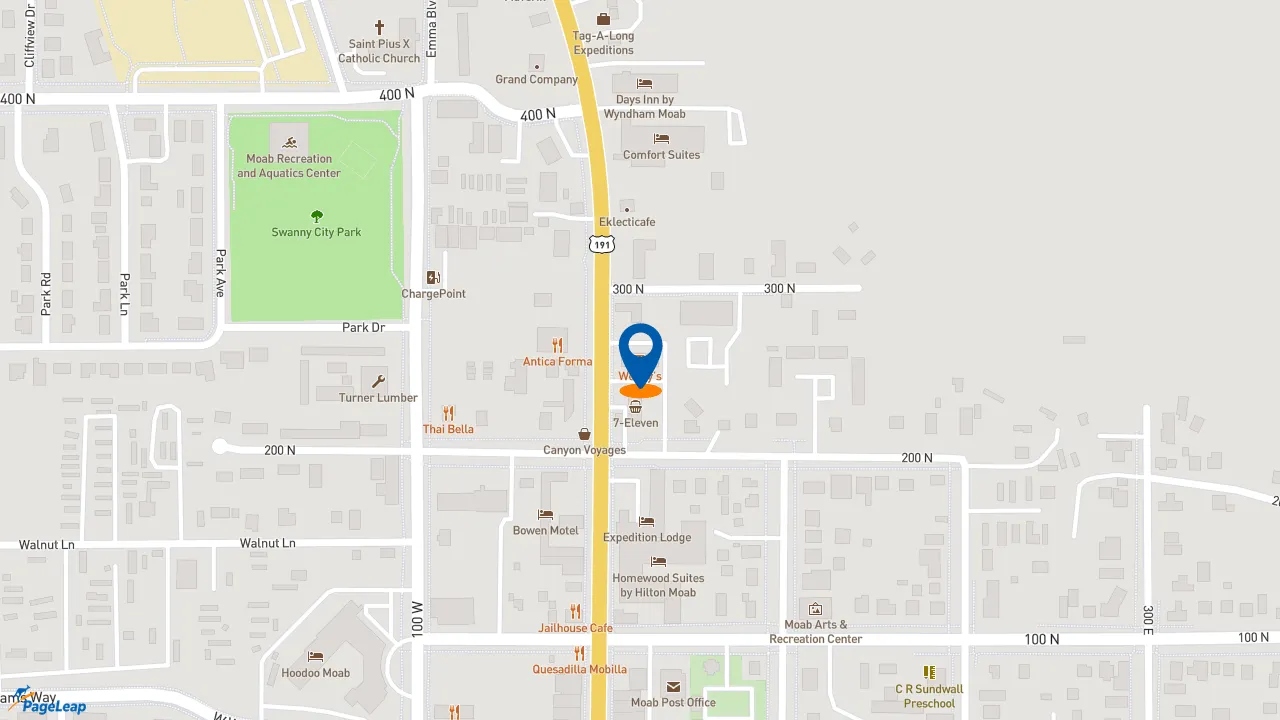 https://pageleap.com map showing location of Wendy&#039;s in Moab.