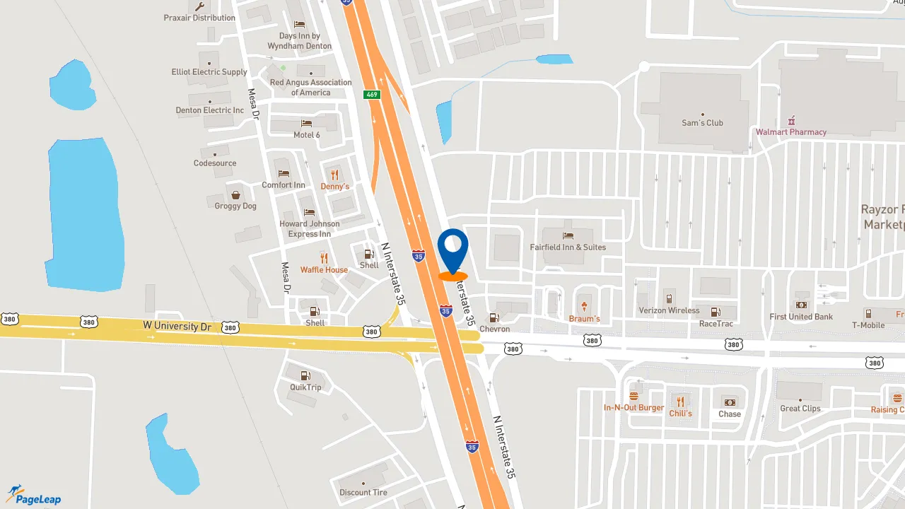 https://pageleap.com map showing location of Wendy&#039;s in Denton.