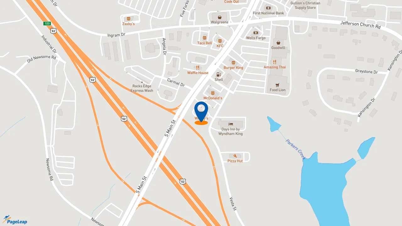 https://pageleap.com map showing location of Wendy&#039;s in King.