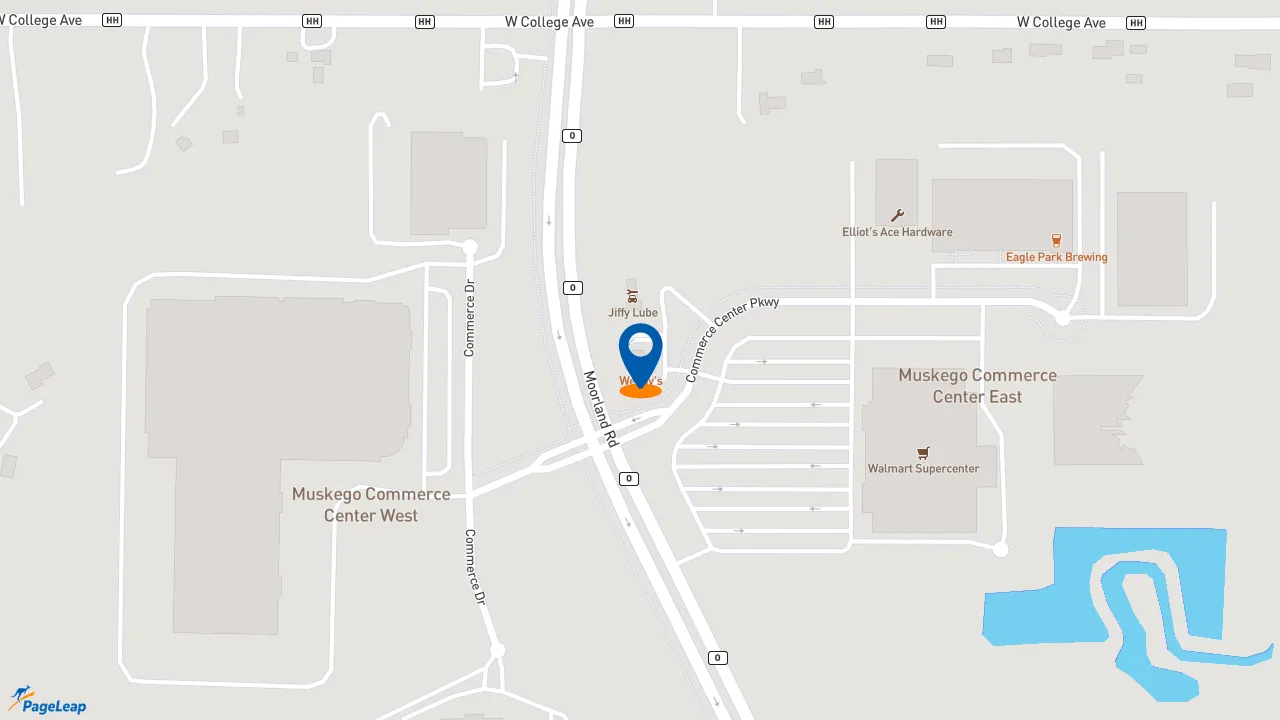 https://pageleap.com map showing location of Wendy&#039;s in Muskego.