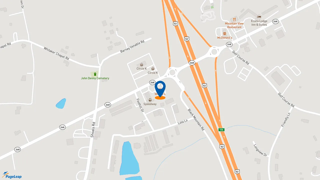 https://pageleap.com map showing location of Wendy&#039;s in Pilot Mountain.