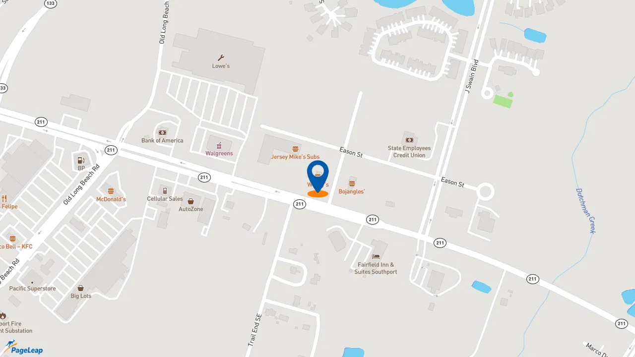 https://pageleap.com map showing location of Wendy&#039;s in Southport.