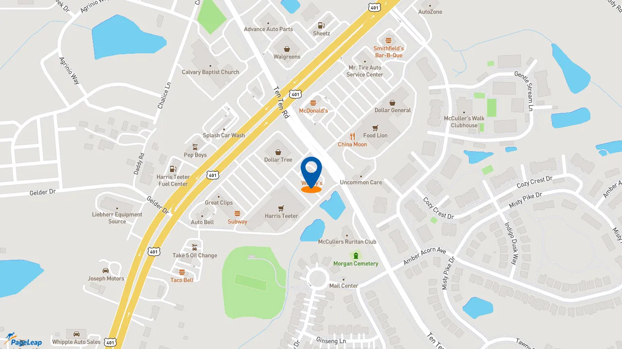 https://pageleap.com map showing location of Wendy&#039;s in Raleigh.