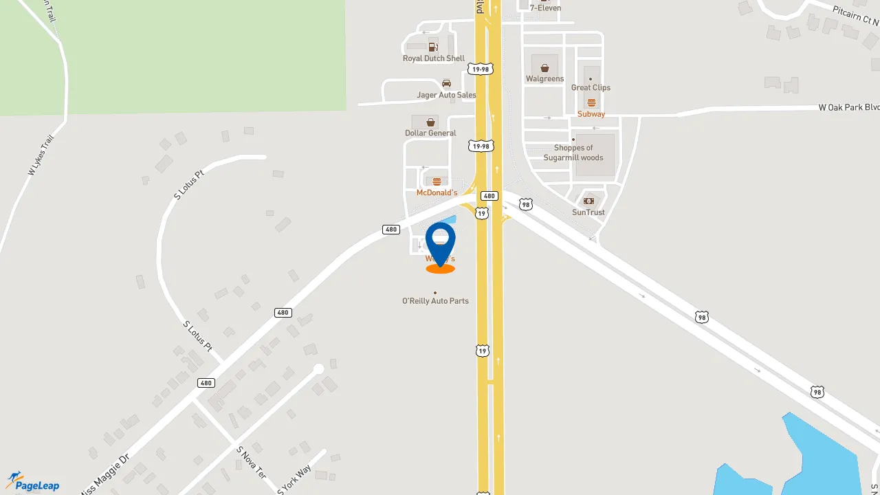 https://pageleap.com map showing location of Wendy&#039;s in Homosassa.