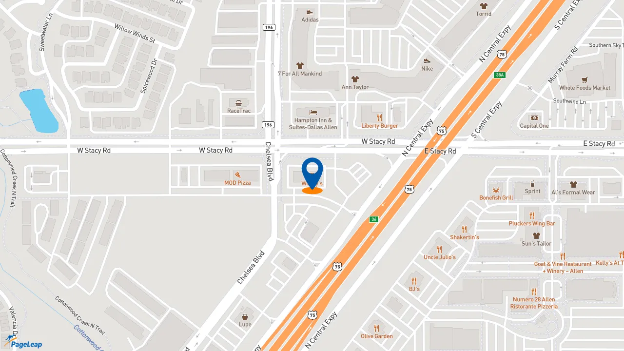 https://pageleap.com map showing location of Wendy&#039;s in Allen.