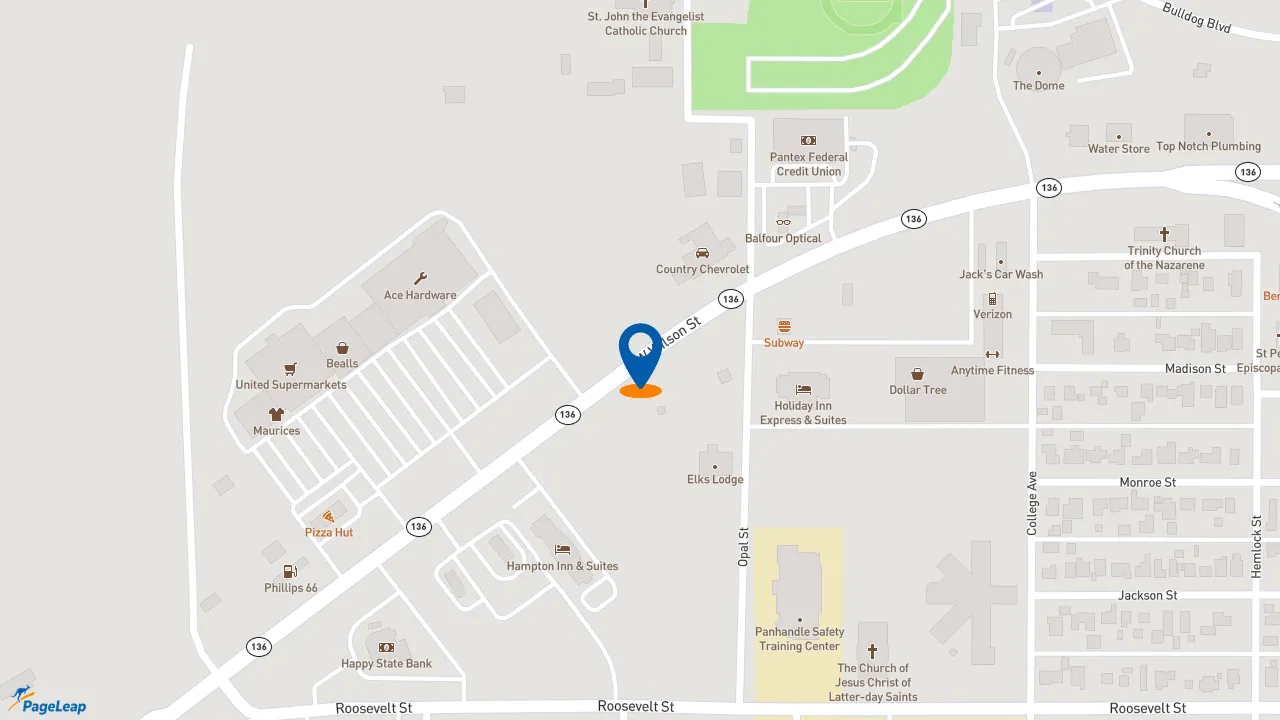 https://pageleap.com map showing location of Wendy&#039;s in Borger.
