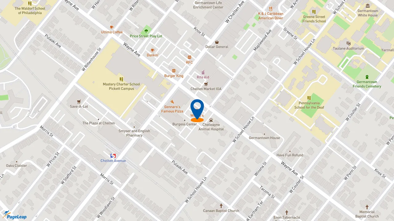 https://pageleap.com map showing location of Wendy&#039;s in Philadelphia.
