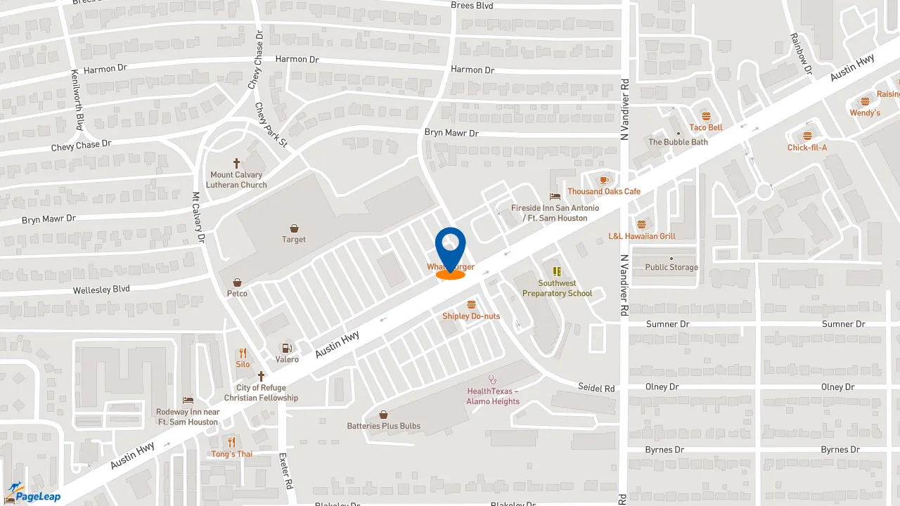 https://pageleap.com map showing location of Whataburger in San Antonio.