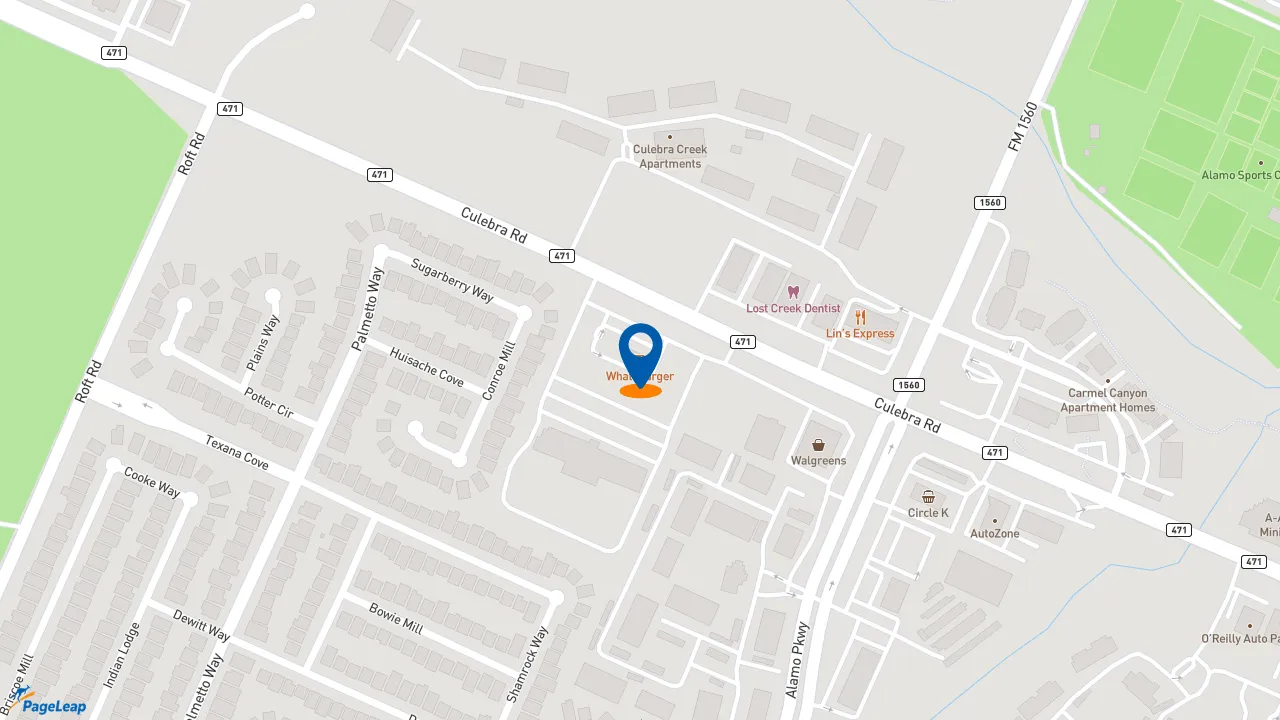 https://pageleap.com map showing location of Whataburger in San Antonio.