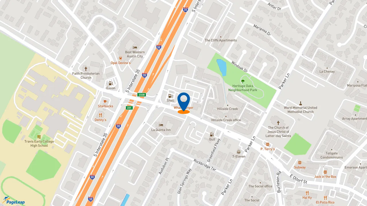 https://pageleap.com map showing location of Whataburger in Austin.