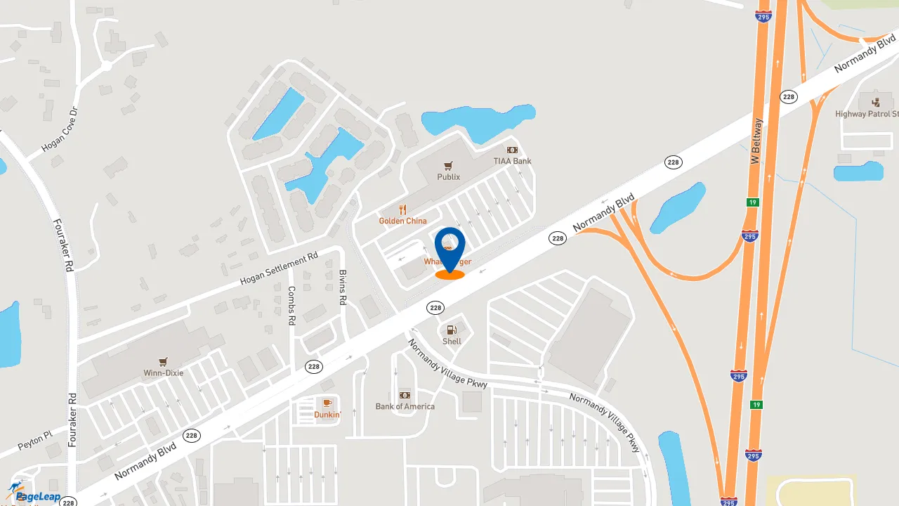 https://pageleap.com map showing location of Whataburger in Jacksonville.