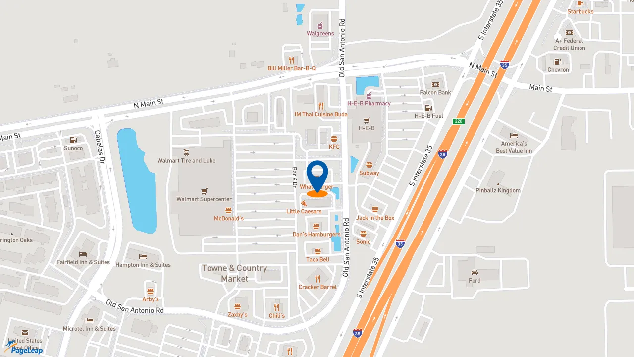 https://pageleap.com map showing location of Whataburger in Buda.