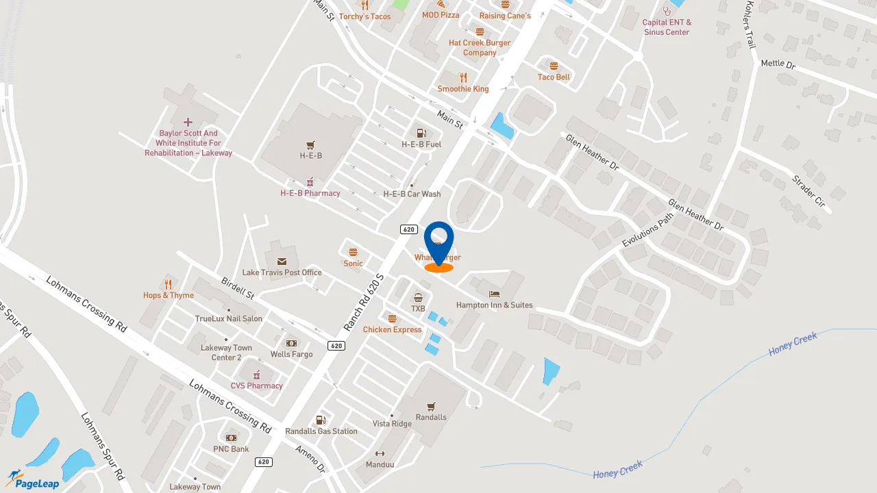 https://pageleap.com map showing location of Whataburger in Lakeway.