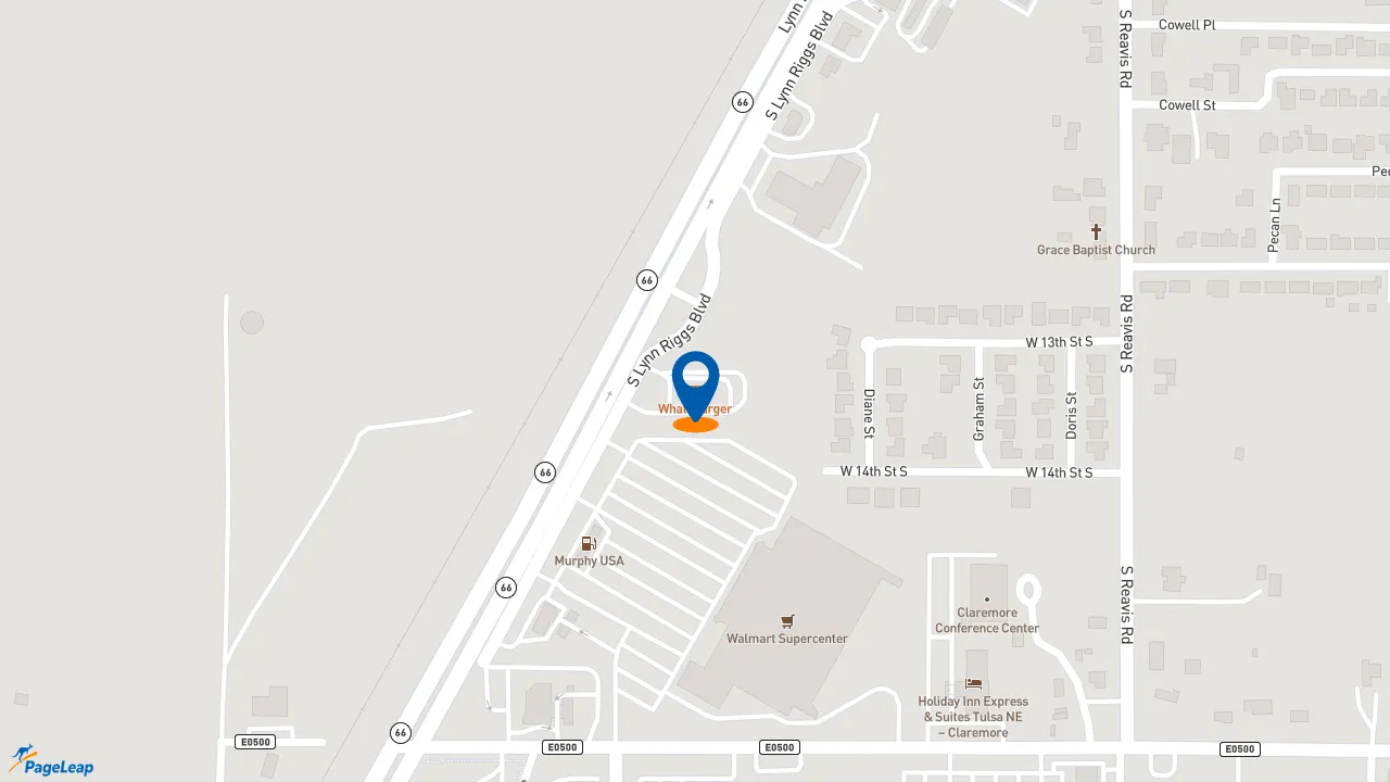 https://pageleap.com map showing location of Whataburger in Claremore.