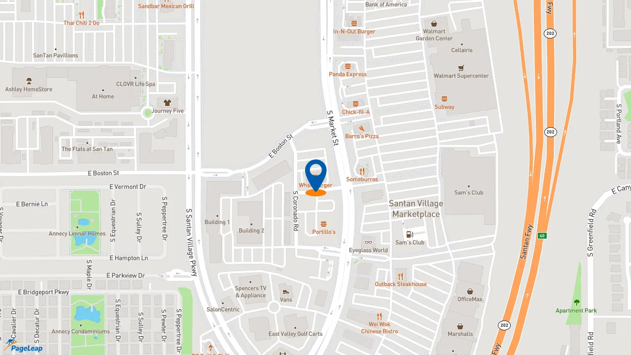 https://pageleap.com map showing location of Whataburger in Gilbert.
