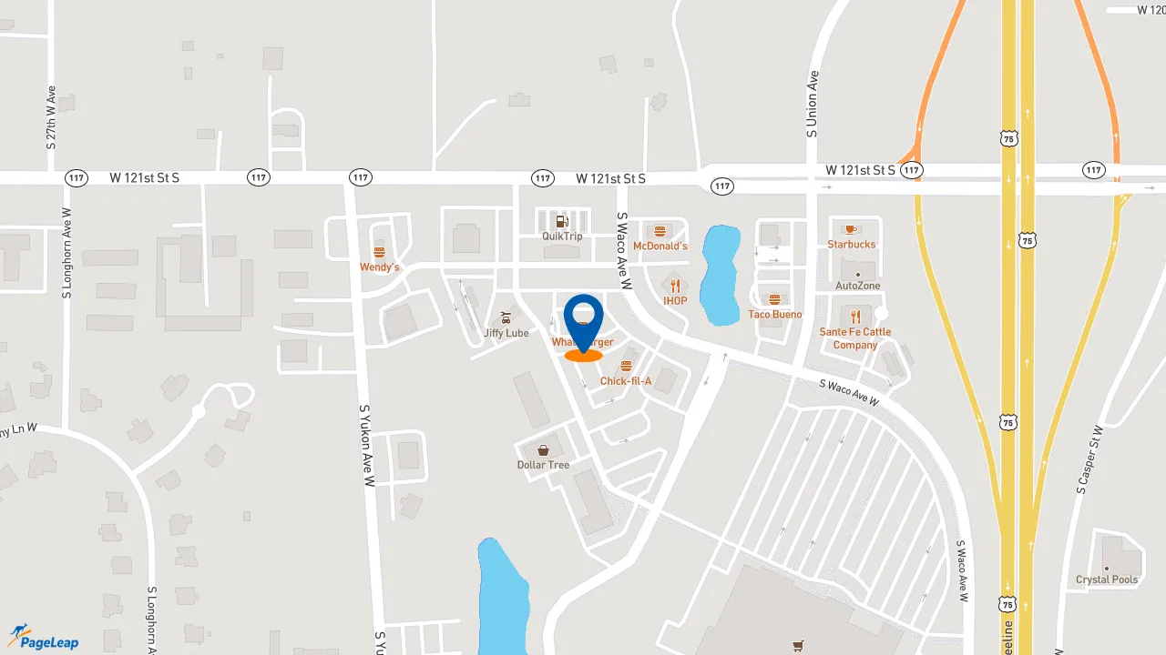 https://pageleap.com map showing location of Whataburger in Glenpool.