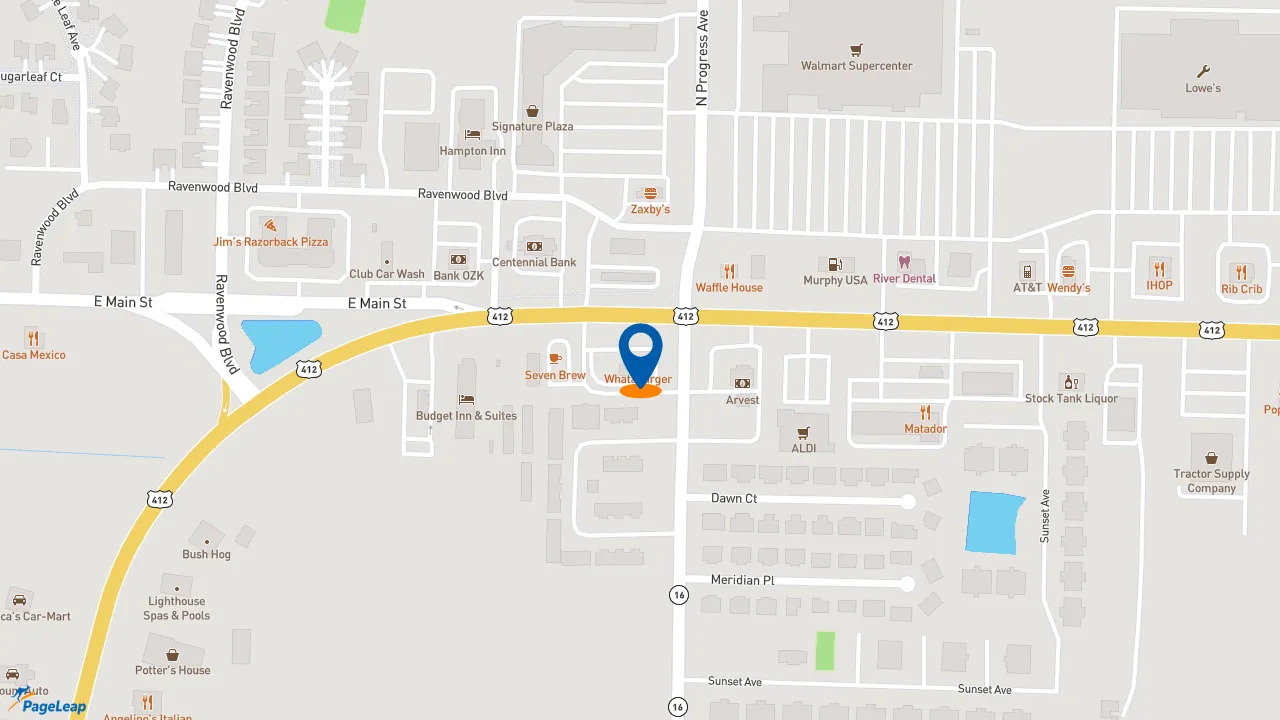 https://pageleap.com map showing location of Whataburger in Siloam Springs.