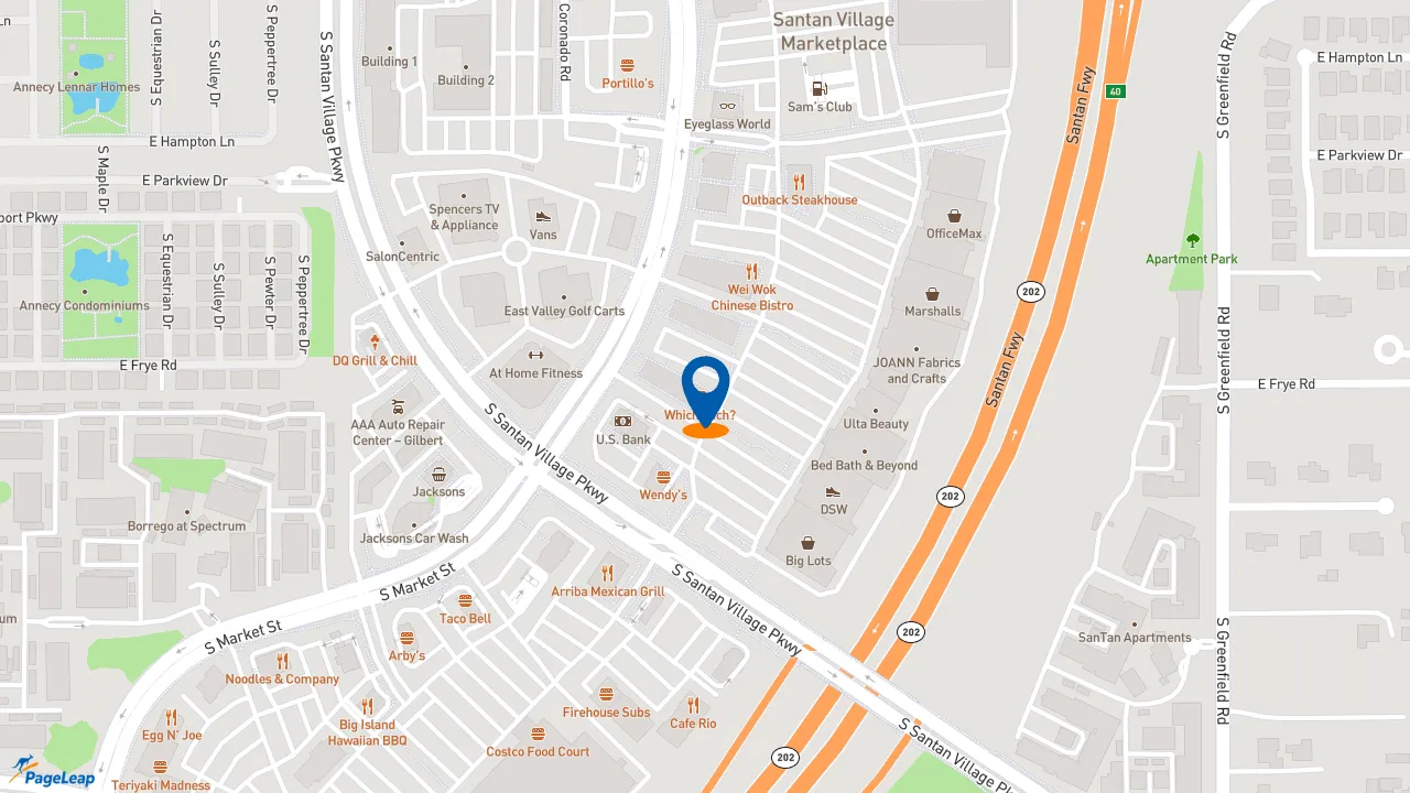 https://pageleap.com map showing location of Which Wich in Gilbert.