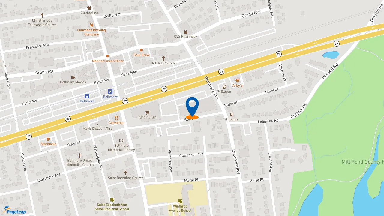 https://pageleap.com map showing location of Wing Zone in Bellmore.